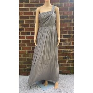 J.Crew Bridesmaid Women's Size 4‎ Silk Long  Dress Maxi Gray,one shoulder,Zipper